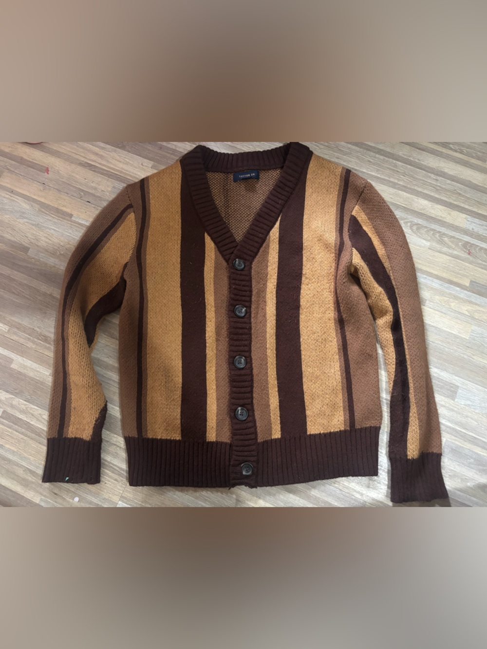 Cotton On Brown & Tan Striped Button V-Neck Cardigan